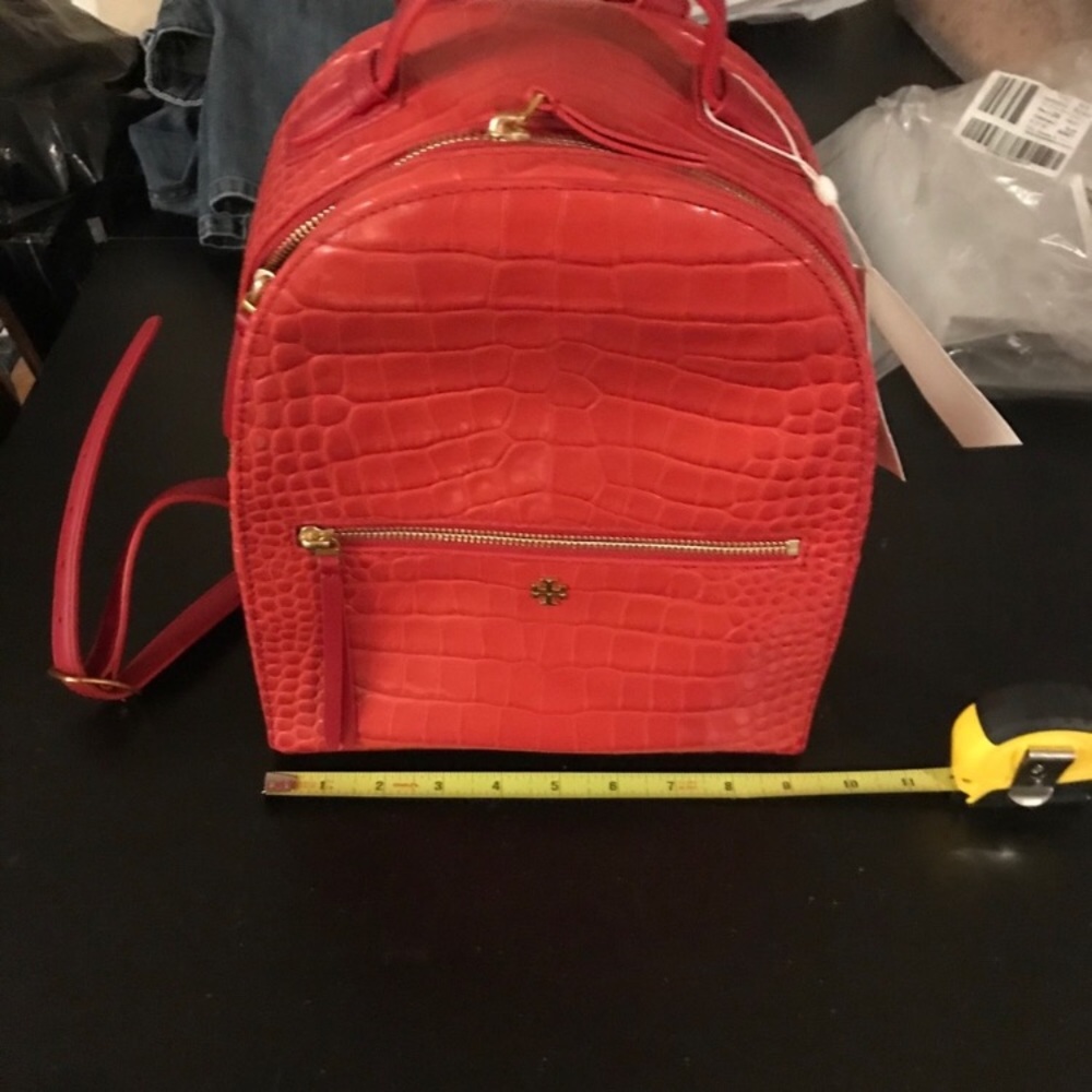 Tory Burch Liberty Red Croc embossed mini backpack - Picture 8 of 11